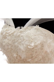 Lace, Tulle Strapless Sweep Train Sleeveless A-line Dress with Handmade Flowers