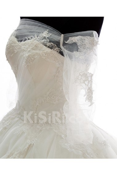 Lace, Tulle Off-the-Shoulder Chapel Train Half Sleeve Ball Gown Dress