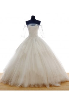 Lace, Tulle Off-the-Shoulder Chapel Train Half Sleeve Ball Gown Dress