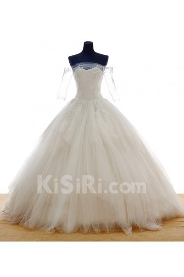 Lace, Tulle Off-the-Shoulder Chapel Train Half Sleeve Ball Gown Dress