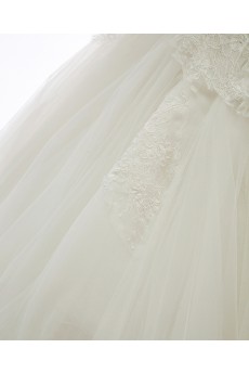 Lace, Tulle Off-the-Shoulder Chapel Train Half Sleeve Ball Gown Dress