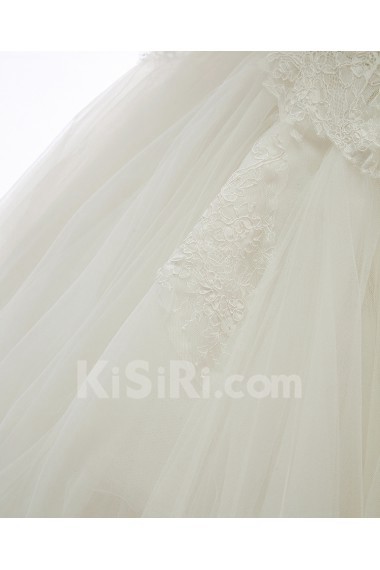 Lace, Tulle Off-the-Shoulder Chapel Train Half Sleeve Ball Gown Dress