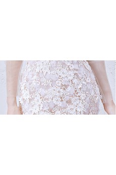 Lace, Chiffon Scoop Cathedral Train Long Sleeve Mermaid Dress with Handmade Flowers