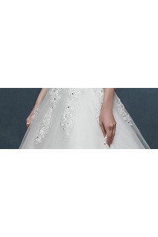 Tulle, Lace, Satin Off-the-Shoulder Sweep Train Three-quarter A-line Dress with Applique, Rhinestone, Sash