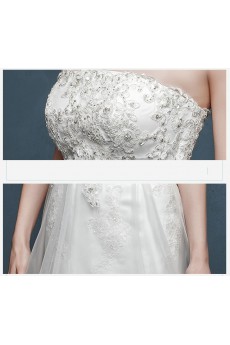 Tulle, Lace, Satin Strapless Sweep Train Sleeveless A-line Dress with Rhinestone