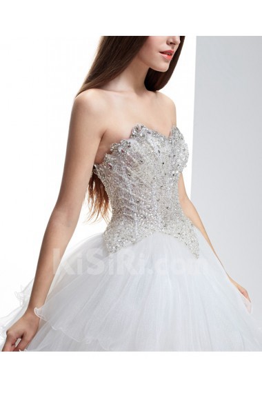 Tulle Sweetheart Chapel Train Sleeveless(Removable Sleeves) Ball Gown Dress with Bead, Rhinestone