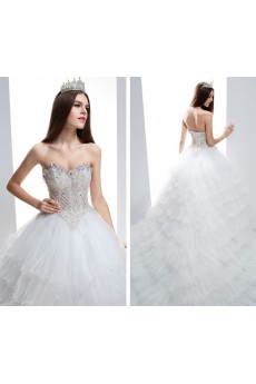 Tulle Sweetheart Chapel Train Sleeveless(Removable Sleeves) Ball Gown Dress with Bead, Rhinestone