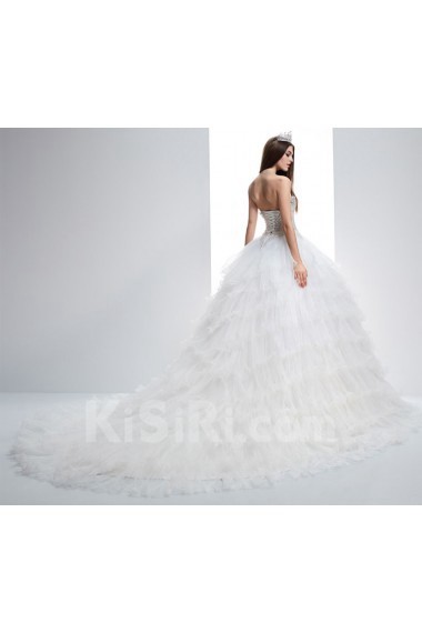 Tulle Sweetheart Chapel Train Sleeveless(Removable Sleeves) Ball Gown Dress with Bead, Rhinestone