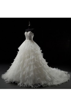 Tulle Sweetheart Chapel Train Sleeveless(Removable Sleeves) Ball Gown Dress with Bead, Rhinestone
