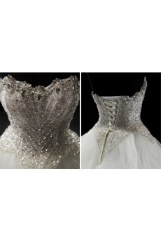 Tulle Sweetheart Chapel Train Sleeveless(Removable Sleeves) Ball Gown Dress with Bead, Rhinestone