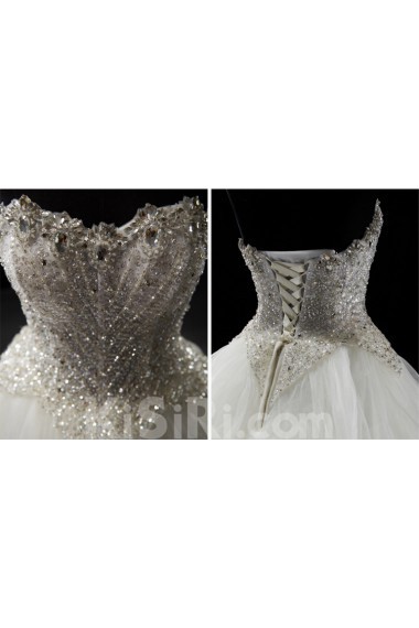 Tulle Sweetheart Chapel Train Sleeveless(Removable Sleeves) Ball Gown Dress with Bead, Rhinestone