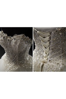 Tulle Sweetheart Chapel Train Sleeveless(Removable Sleeves) Ball Gown Dress with Bead, Rhinestone
