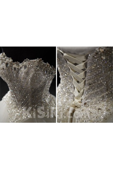 Tulle Sweetheart Chapel Train Sleeveless(Removable Sleeves) Ball Gown Dress with Bead, Rhinestone