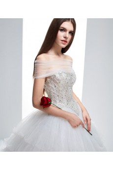 Tulle Sweetheart Chapel Train Sleeveless(Removable Sleeves) Ball Gown Dress with Bead, Rhinestone