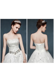 Tulle, Lace, Satin Sweetheart Chapel Train Sleeveless A-line Dress with Sequins, Rhinestone, Bow, Sash