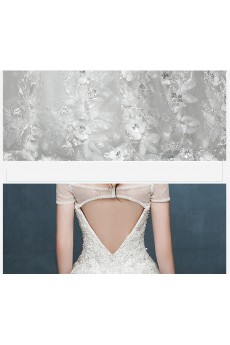 Tulle, Lace, Satin Off-the-Shoulder Chapel Train Cap Sleeve Ball Gown Dress with Handmade Flowers, Rhinestone