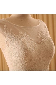Organza Scoop Cathedral Train Cap Sleeve A-line Dress with Lace