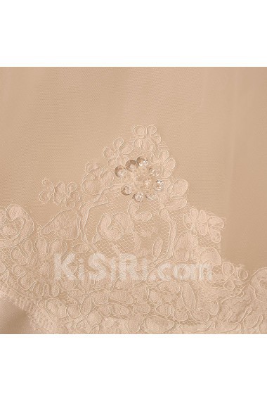 Organza Scoop Cathedral Train Cap Sleeve A-line Dress with Lace
