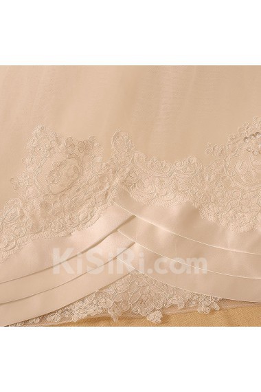 Organza Scoop Cathedral Train Cap Sleeve A-line Dress with Lace