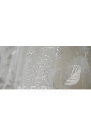 Lace, Tulle, Satin Off-the-Shoulder Cathedral Train Long Sleeve A-line Dress with Handmade Flowers, Crystal