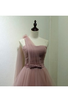 Tulle Short/Minin One-shoulder Sleeveless Ball Gown Dress with Bow