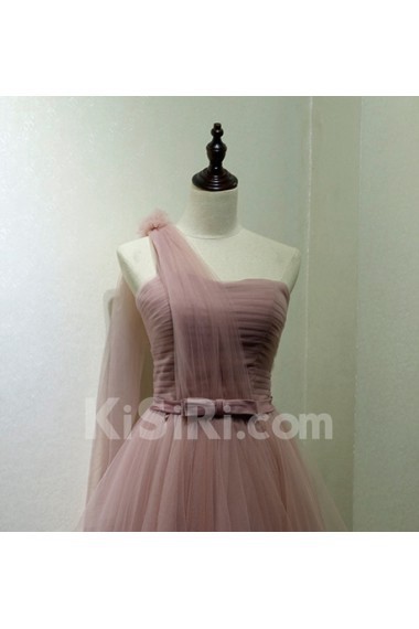 Tulle Short/Minin One-shoulder Sleeveless Ball Gown Dress with Bow