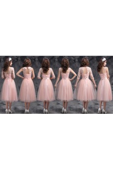 Tulle, Satin, Lace Tea-length A-line Dress