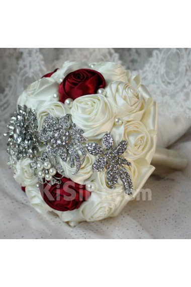 Elegant Round Shape Beige And Burgundy Wedding Bridal Bouquet