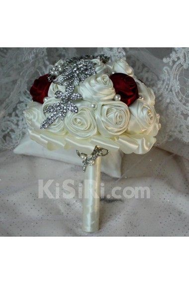 Elegant Round Shape Beige And Burgundy Wedding Bridal Bouquet