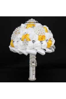 Elegant Handmade Round Shape Satin Wedding Bridal Bouquet 