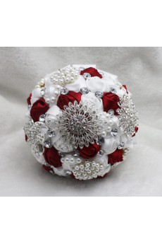 Elegant Handmade Round Shape Satin Wedding Bridal Bouquet 