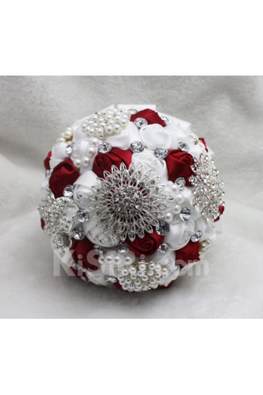 Elegant Handmade Round Shape Satin Wedding Bridal Bouquet 