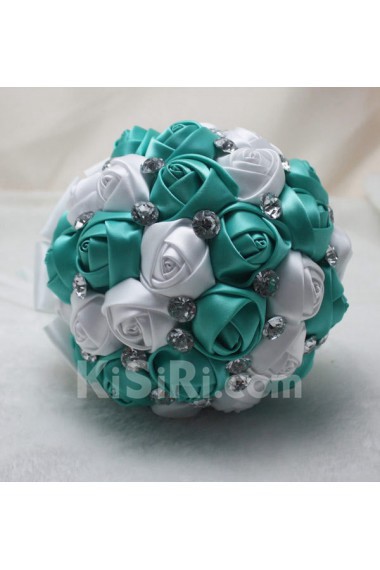 Fashion Round Shape Blue and White Fabric Wedding Bridal Bouquet with Rhinestone