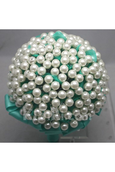 Round Shape Green Wedding Bridal Bouquet with Imitation Pearls