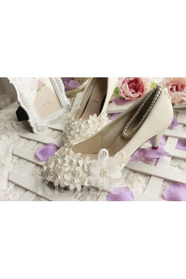 Handmade Lace Wedding Shoes with Imitation Pearls