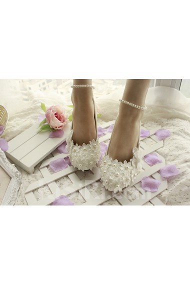 Handmade Lace Wedding Shoes with Imitation Pearls