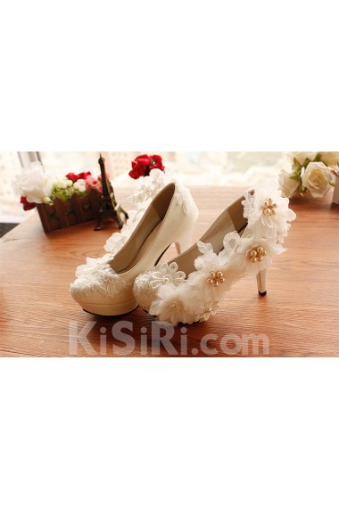 Handmade Flowers Wedding Shoes with Imitation Pearls