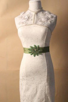 Handmade Green Yarn Rhinestone Wedding Sash
