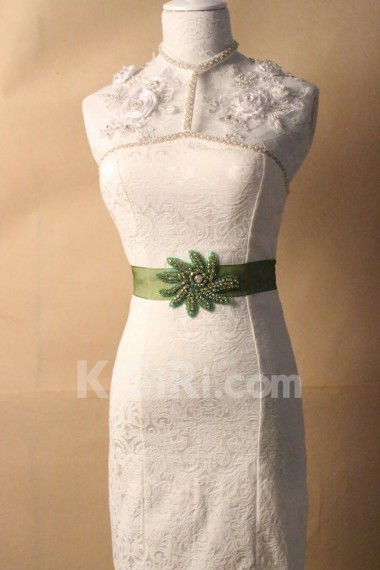 Handmade Green Yarn Rhinestone Wedding Sash