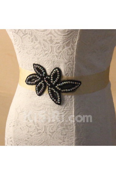 Handmade Black Rhinestone Wedding Sash