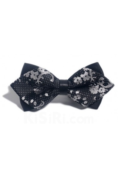 Gray Floral Microfiber Bow Tie