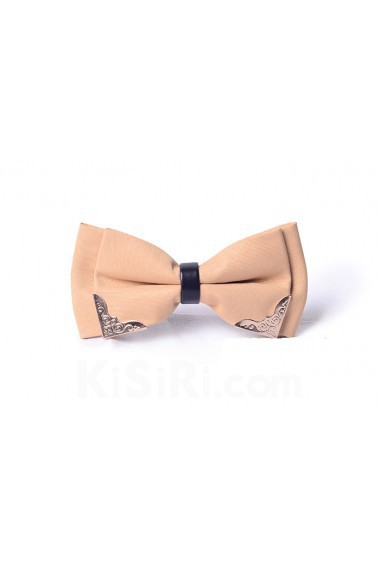 Beige Solid Microfiber Bow Tie