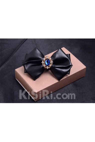 Blue Solid Microfiber, Gem Bow Tie