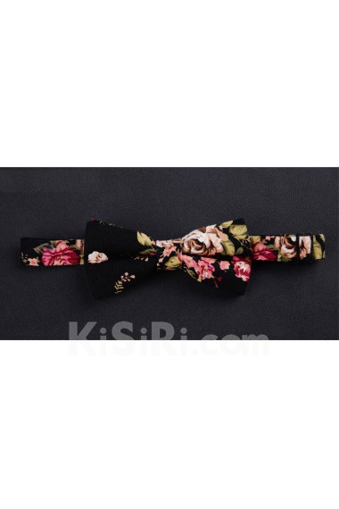 Black Floral Microfiber Bow Tie