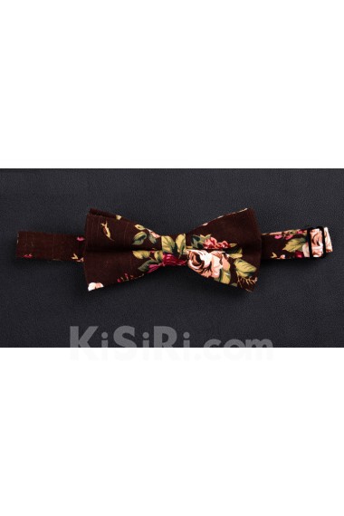 Brown Floral Microfiber Bow Tie
