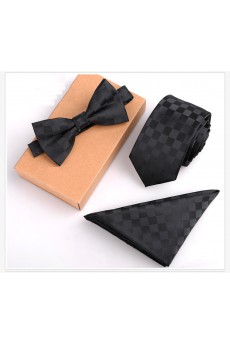 Black Checkered Microfiber 
Necktie and Bow Tie and Pocket Square