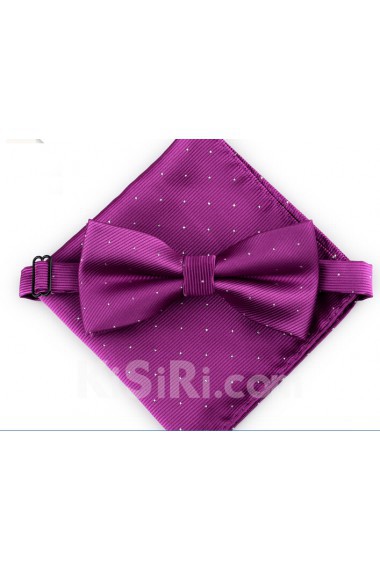 Purple Polka Dot Cotton-Microfiber Blended 
Bow Tie and Pocket Square