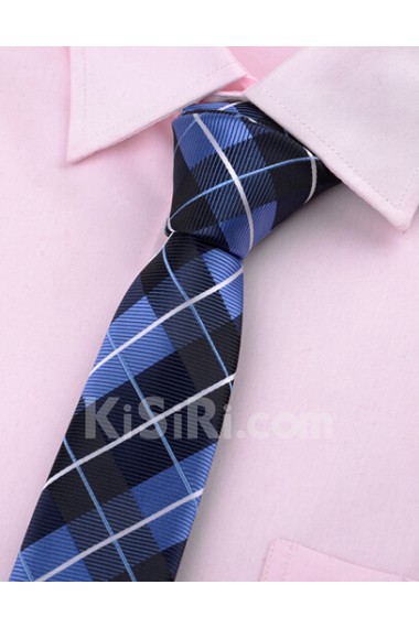 Blue Plaid Microfiber Skinny Ties