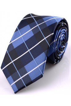 Blue Plaid Microfiber Skinny Ties