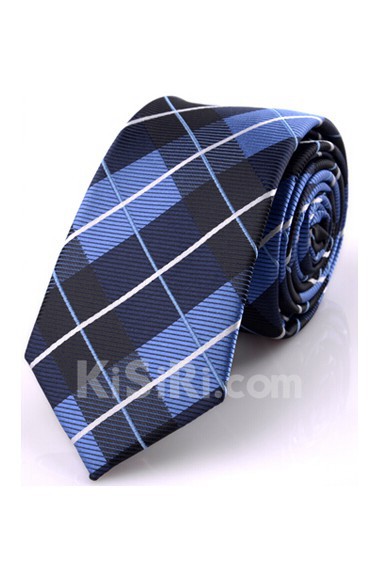 Blue Plaid Microfiber Skinny Ties